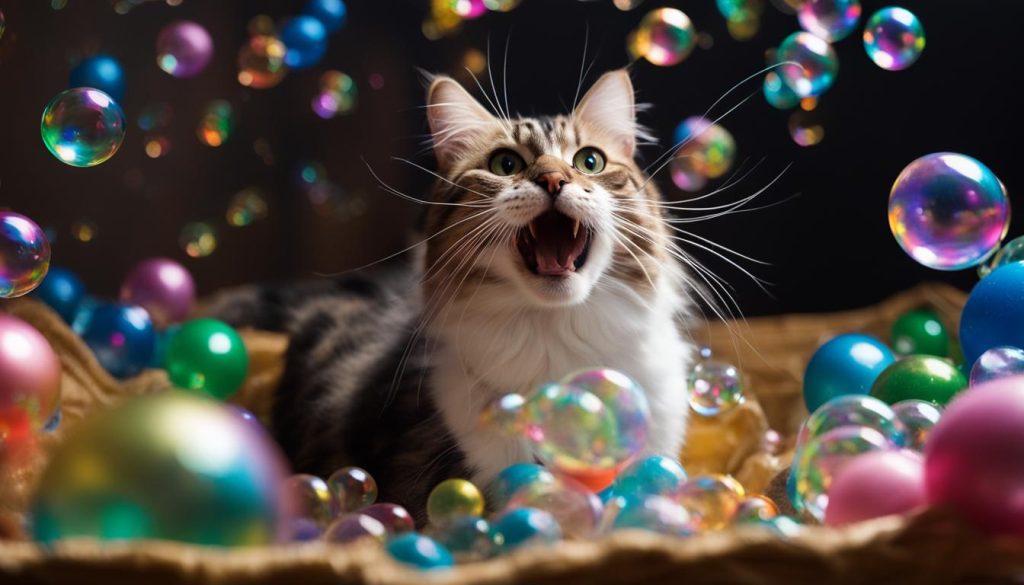 Cat playing with bubbles